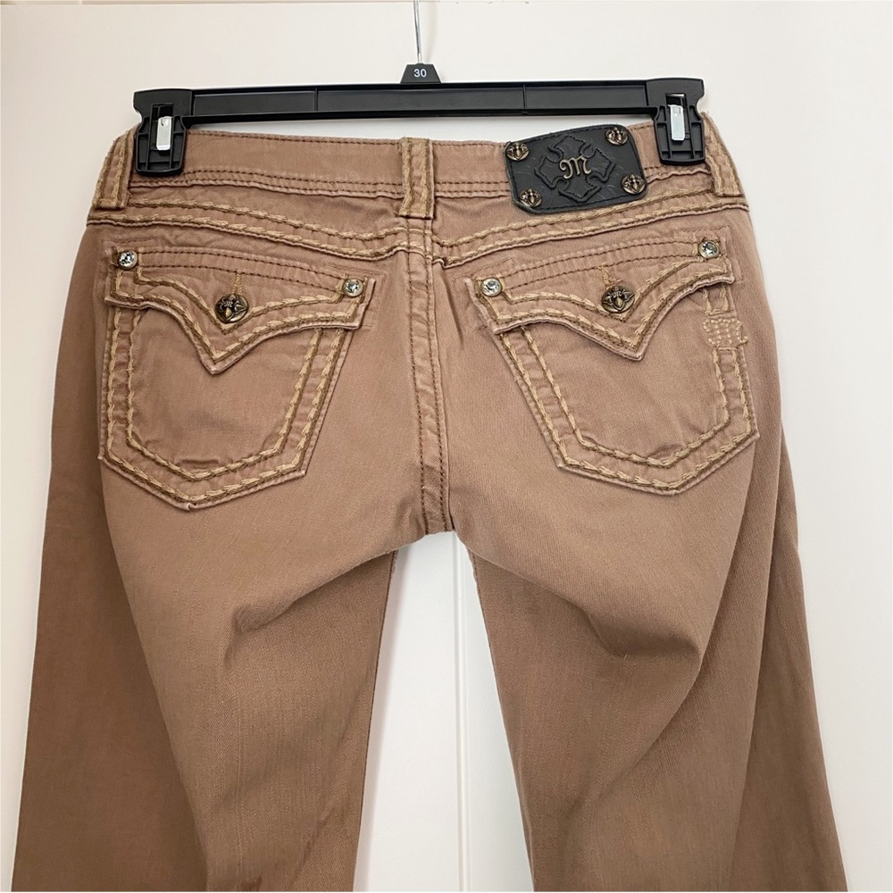 LIKE NEW Miss Me Golden Brown Skinny Jeans Swarovski Crystal Embellishments
